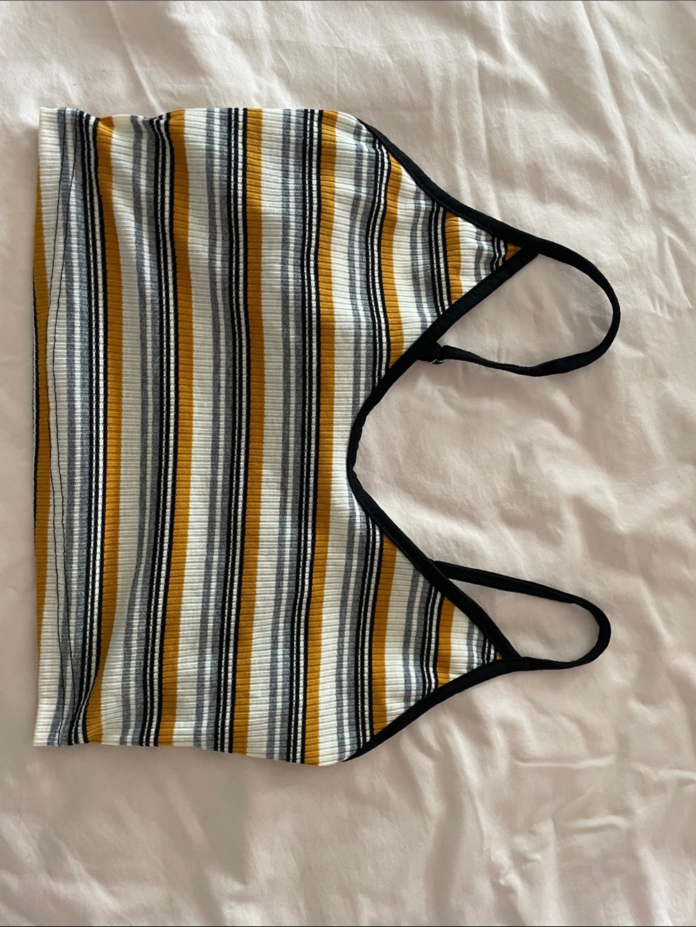 Amazon Striped Ribbed Crop Top in Mustard, Black, White